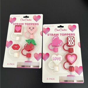 Char Charms Valentines Day Pink and Red Straw Toppers 2 Set
